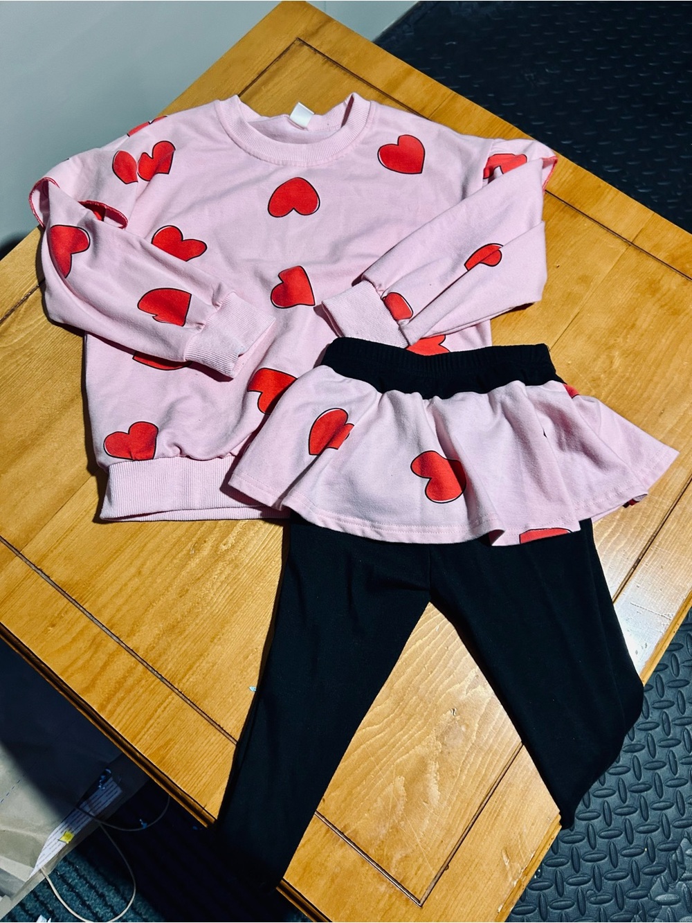 Kids Pink Heart Sweatshirt & Black Leggings Set